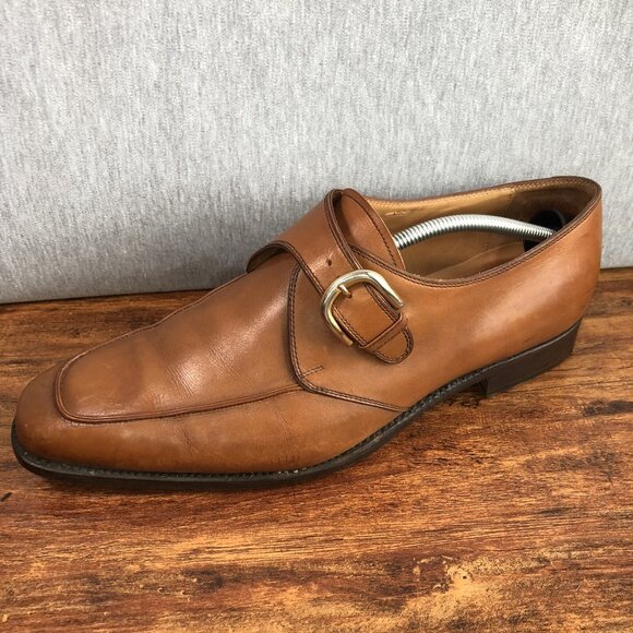 Brooks Brothers Mens Size 12 Brown Slip On‎ Dress Shoes Monk Strap Gold Buckle - Picture 8 of 10